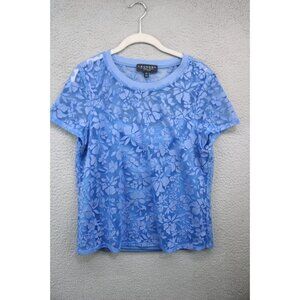 Laundry by Shelli Segal Mesh Overlay Floral Top-Large-Whimsigoth